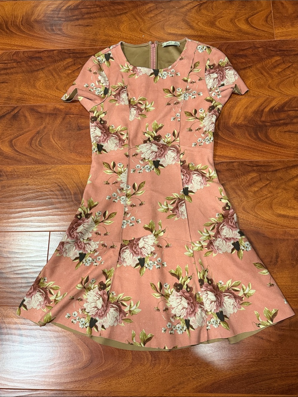 Dex Peach Floral Fit-and-Flare Mini Dress